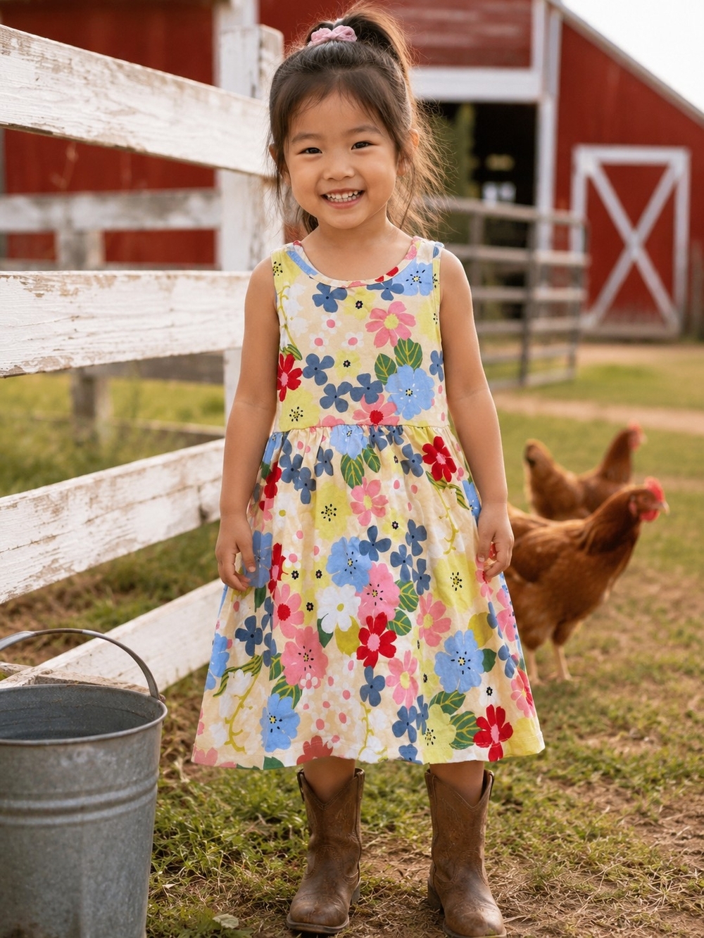 H&M Yellow Floral Sleeveless Cotton Dress for Kids